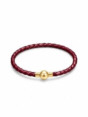 Linx Burgundy Leather Braided Cord Bracelet with Gold Magnetic Clasp